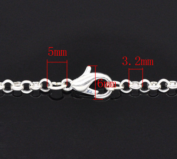 One Dozen (12) Silver Plated Lobster Clasp ROLO Link Chain Necklaces 3.2x0.5mm, 18"  fch0086