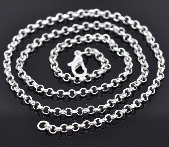 One Dozen (12) Silver Plated Lobster Clasp ROLO Link Chain Necklaces 3.2x0.5mm, 18"  fch0086