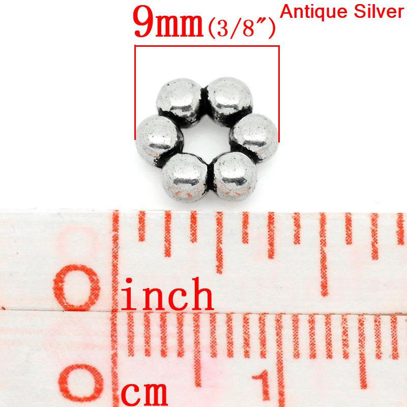 100 Antiqued Silver Tone Metal DAISY Beaded Spacer Beads, 9mm x 8mm  bme0258