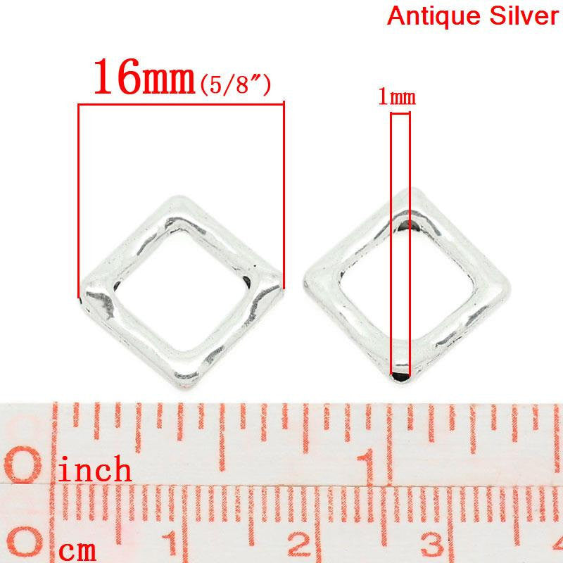 15 Silver Tone Metal Textured Square Spacer Bead Frames  16mm bme0126