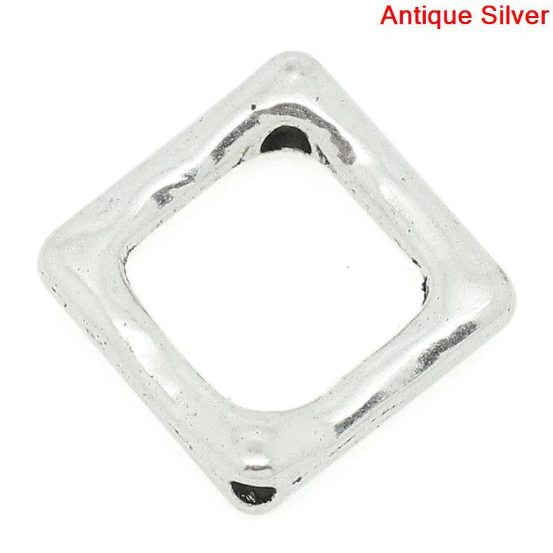 15 Silver Tone Metal Textured Square Spacer Bead Frames  16mm bme0126