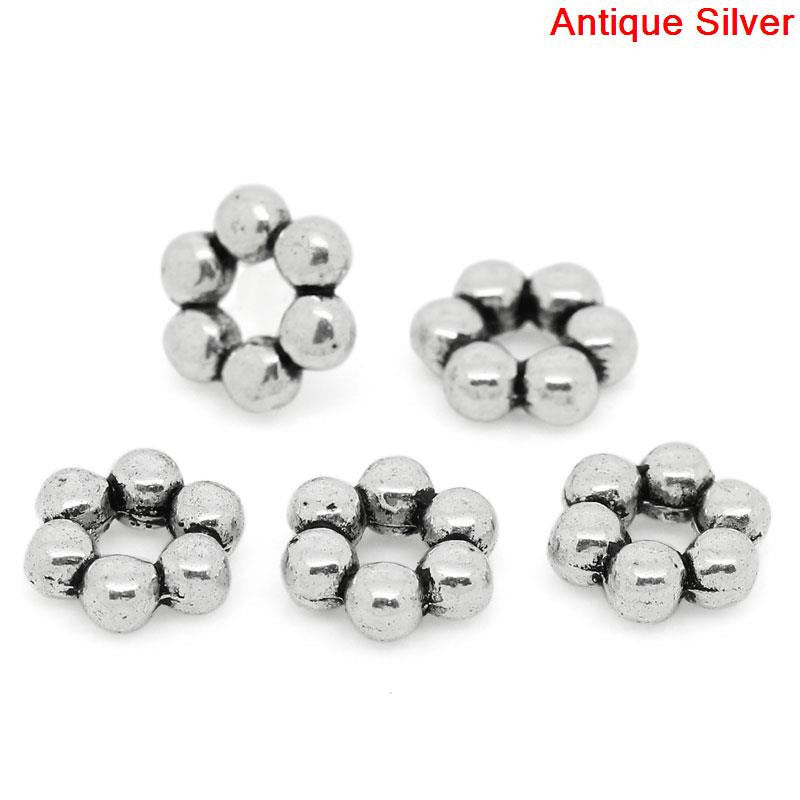 100 Antiqued Silver Tone Metal DAISY Beaded Spacer Beads, 9mm x 8mm  bme0258