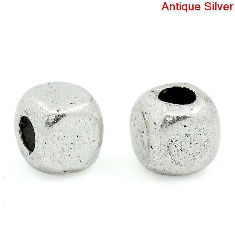 200 Bulk Package Silver Tone Metal ROUNDED CUBE Spacer Beads 4mm bme0010