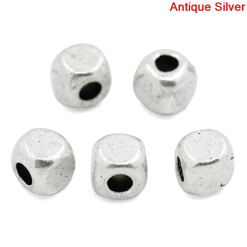 200 Bulk Package Silver Tone Metal ROUNDED CUBE Spacer Beads 4mm bme0010