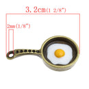 2 Bronze Metal FRYING PAN Charm Pendants with Enamel Fried Eggs  chb0011
