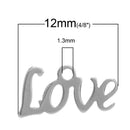 4 Small Stainless Steel Metal Charm Pendants, LOVE word cutout shape   12X6mm  chs0048