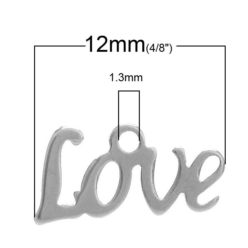 4 Small Stainless Steel Metal Charm Pendants, LOVE word cutout shape   12X6mm  chs0048