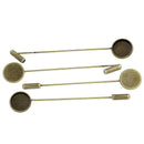 4 Bronze Metal Stick Pins, brooch pins, fits 12mm round cabochons, bezel tray,   fin0309a