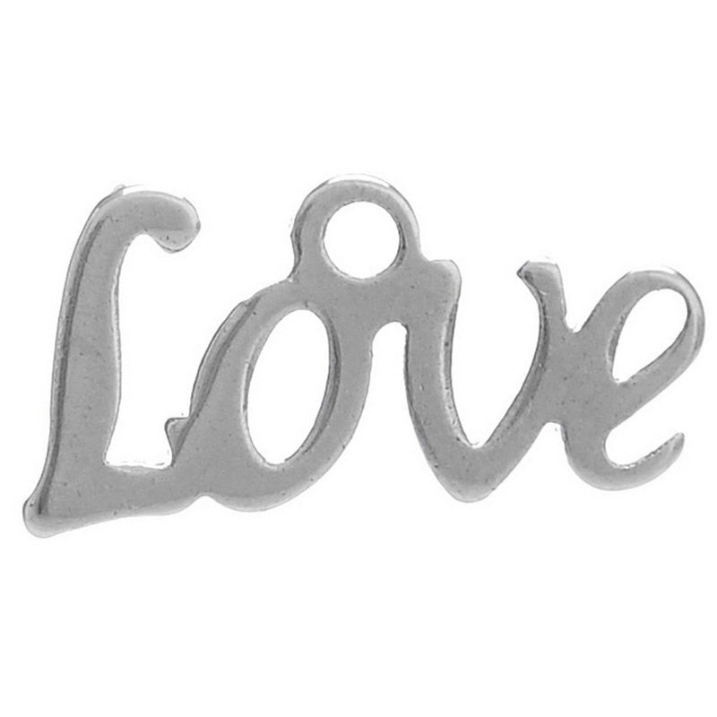 4 Small Stainless Steel Metal Charm Pendants, LOVE word cutout shape   12X6mm  chs0048