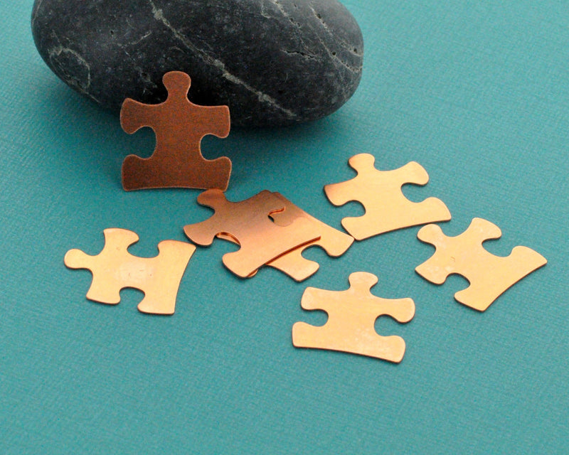 10 Solid Copper Metal Stamping Blanks Charms AUTISM PUZZLE PIECE Tags, 24 gauge  msb0025