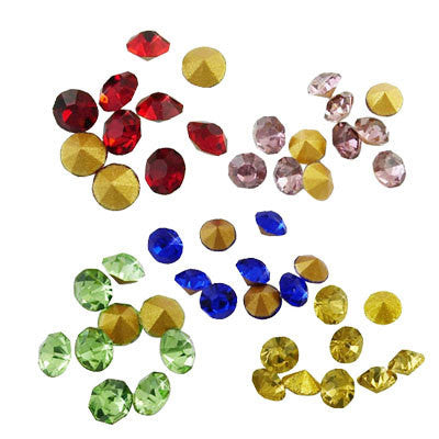 pp14 MIXED COLORS Rhinestone Chatons - Grade A Glass, Quality Machine Cut Crystal 144 pcs  1 gross, Small   cry0054