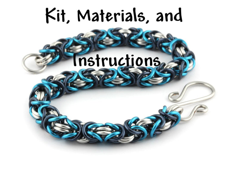 MISTY BLUE Tri-Color Byzantine Bracelet Weave Got Maille Chain Maille Kit, includes materials, full color instructions, kit0031