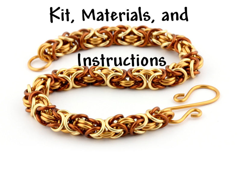Gold, Tan, Brown CARAMEL LATTE Tri-Color Byzantine Bracelet Chain Maille Kit, includes materials, full color instructions kit0034