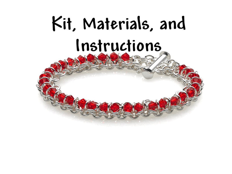 LIGHT SIAM RED Spine of the Centipede Weave Bracelet Chain Maille Kit, includes materials, full color instructions, July Birthstone kit0025