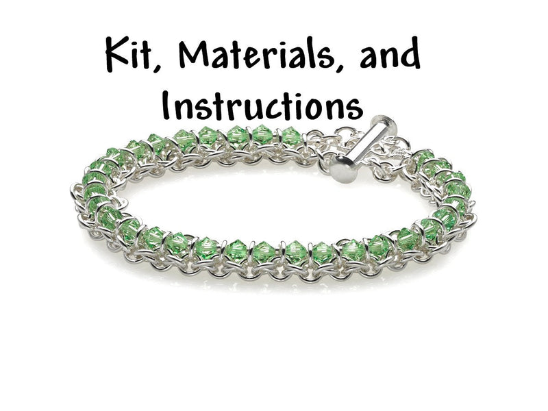 PERIDOT GREEN Spine of the Centipede Weave Bracelet Chain Maille Kit, includes materials, full color instructions, August Birthstone kit0026