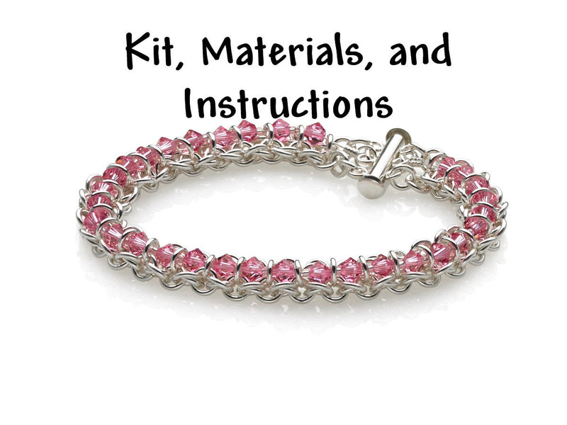 ROSE PINK Spine of the Centipede Weave Bracelet Chain Maille Kit, includes materials, full color instructions, October Birthstone kit0028