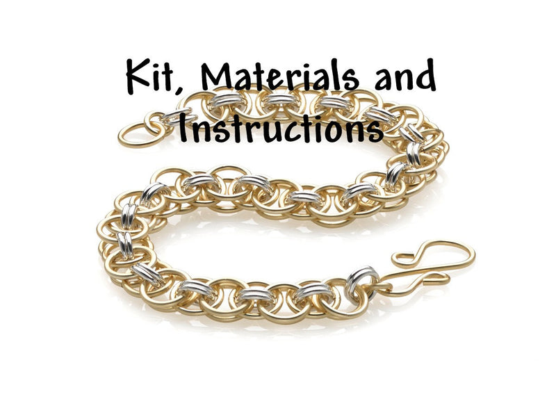 Gold and Silver Bi-Color HELM Bracelet Chain Mail Weave Got Maille Kit, includes materials, full color instructions kit0041