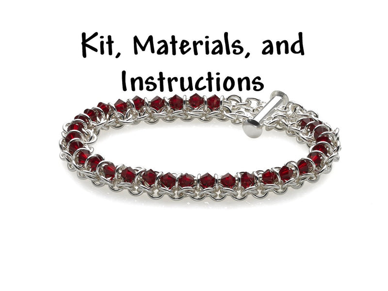 SIAM RED Spine of the Centipede Weave Bracelet Chain Maille Kit, includes materials, full color instructions, January Birthstone kit0019