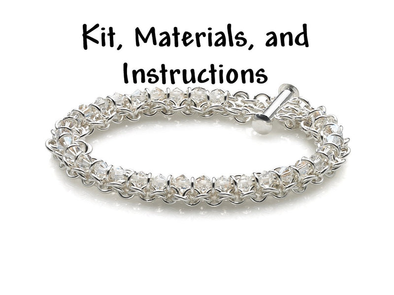 CRYSTAL MOONLIGHT Spine of the Centipede Weave Bracelet Chain Maille Kit, materials, full color instructions, April Birthstone kit0022