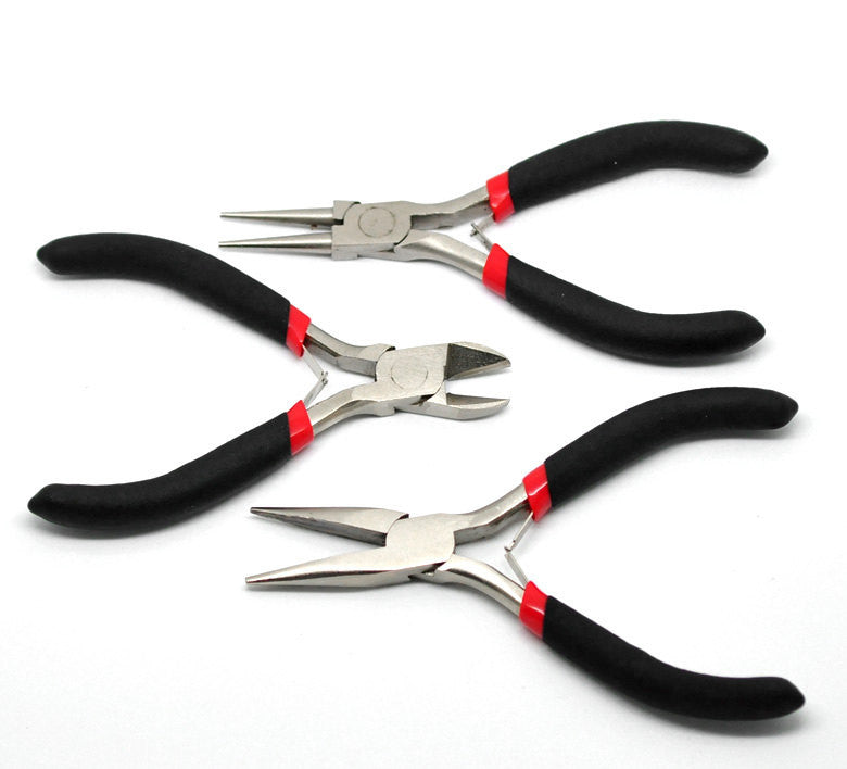 3 piece Beginner Jewelry Maker's Tool Set, flush cutters, chain nose pliers, round nose pliers, storage case tol0218