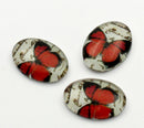 4 Oval Glass Cabochons, flatback, Orange Butterfly, 18mm x 13mm  cab0001