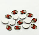 4 Oval Glass Cabochons, flatback, Orange Butterfly, 18mm x 13mm  cab0001