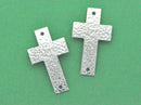 2 Large Bright Silver Sideways Cross Connector Links, hammered metal . 50x29mm. CHS0050