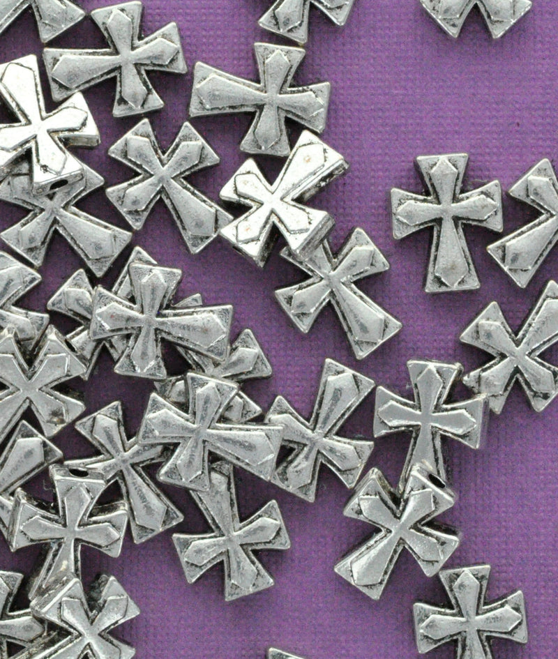 10 Antique Silver Tone METAL Maltese CROSS spacer beads. 14x11mm  BME0002