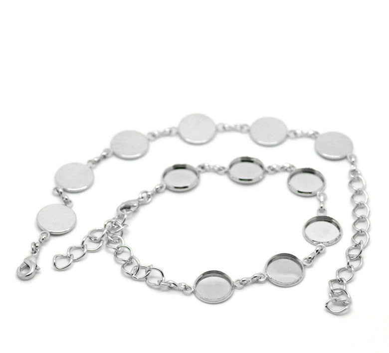 1 Silver Tone Metal Cabochon Bracelet, 6-1/4" long; fits cabochons up to 11.5mm  fch0145