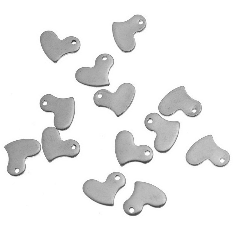 10 Stainless Steel Metal Stamping Blank Charms, CRAZY HEART shape, punched hole. 11x9mm. 18 gauge MSB0039