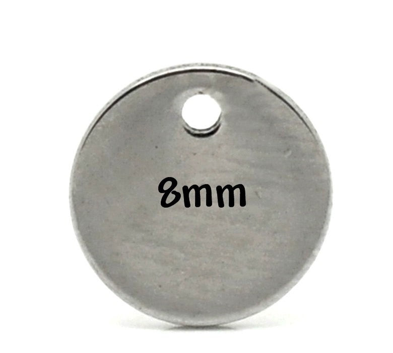 10 Stainless Steel Metal Stamping Blanks Charms ( 8mm ), Small ROUND DISC Tags, 18 gauge  MSB0018a
