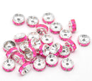 8mm HOT PINK Rhinestone Spacer Rondelle Beads . 10 pieces  bme0030
