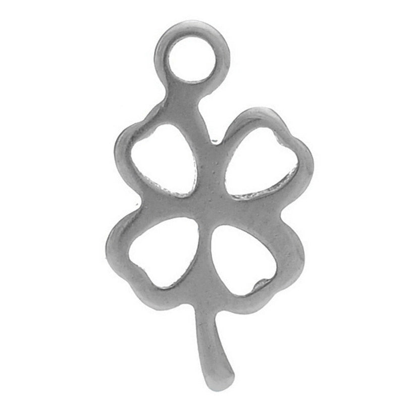 6 Small Stainless Steel Metal Charms, FOUR LEAF Clover tags. 12x7mm chs0059