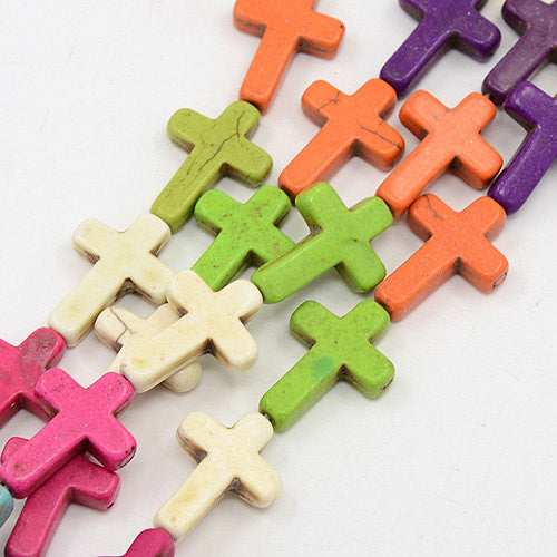 Large Howlite Stone Beads MIXED COLORS CROSS . 25x18mm how0002