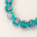 10 pcs BLUE Green and Pink ROSE Faceted Glass Rondelle Beads . 10mm x 7mm bgl0005