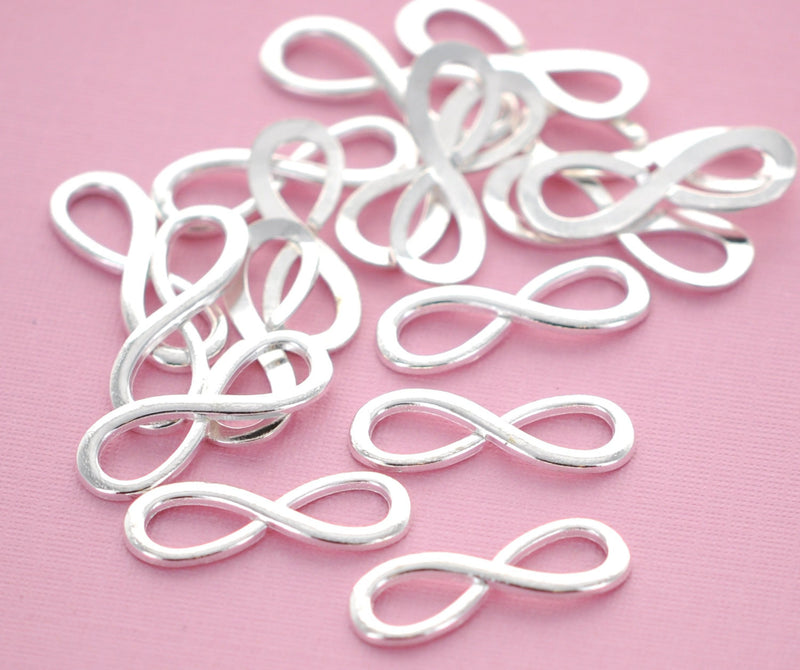 6 INFINITY SYMBOL  Bright Silver Metal Charm Connectors  30x10mm chs0065