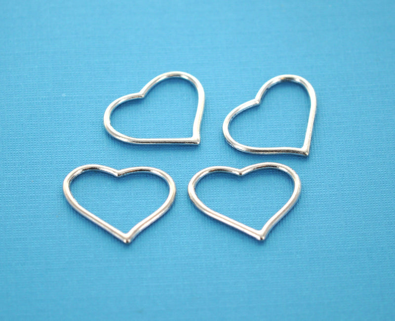 10 Silver Tone Metal OPEN CURVY Heart Charm Connector Links . chs0066