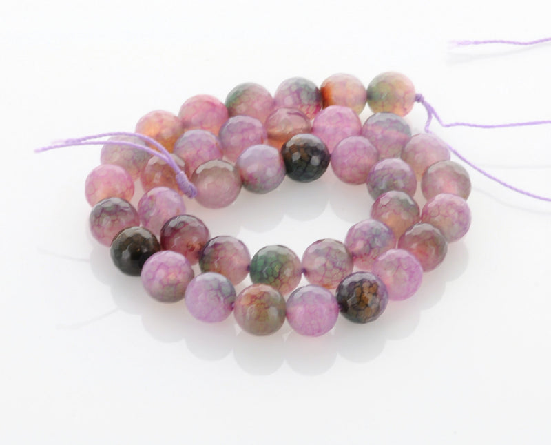 1 Strand Round Dyed Faceted Pale PINK, PURPLE and GREEN Agate Gemstone Beads, 10mm gag0003