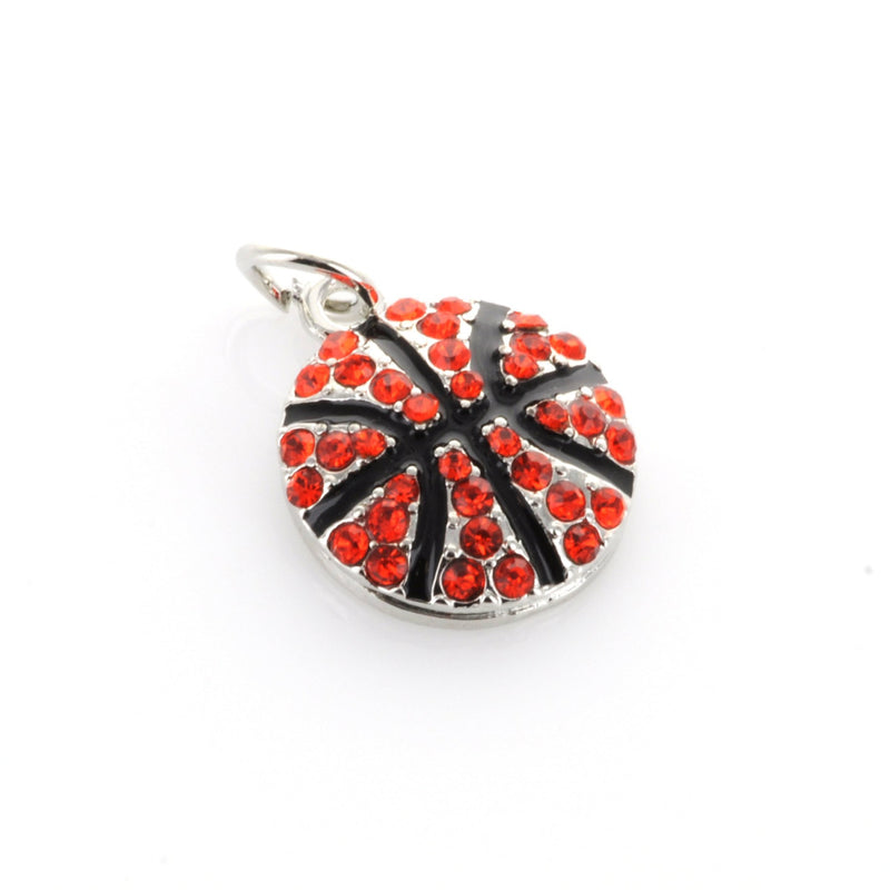 2 Rhinestone Silver and Enamel BASKETBALL Charm Pendants chs0109