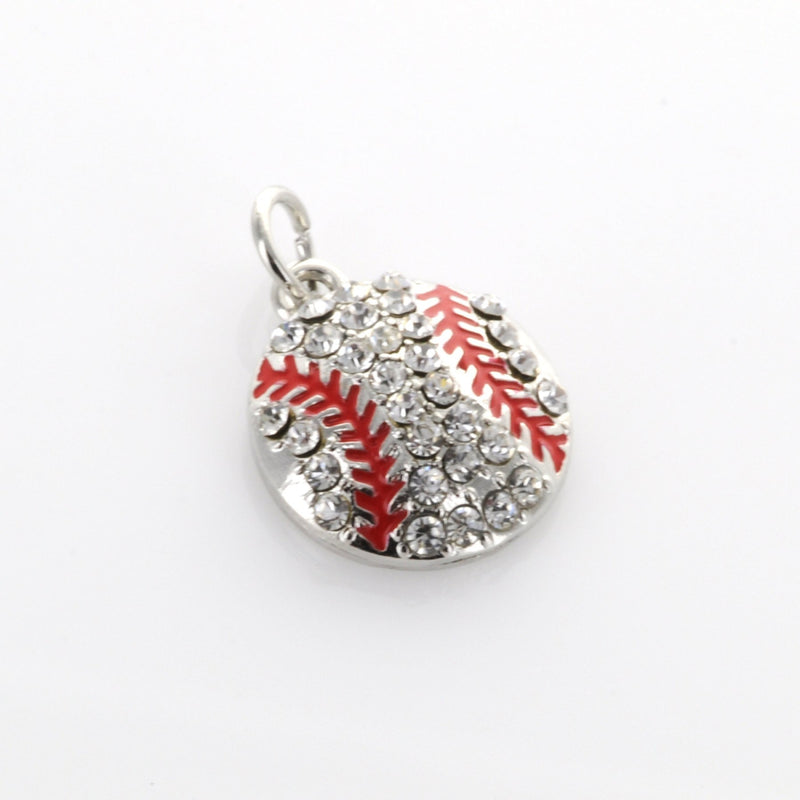 2 Rhinestone Silver and Enamel BASEBALL Charm Pendants chs0110