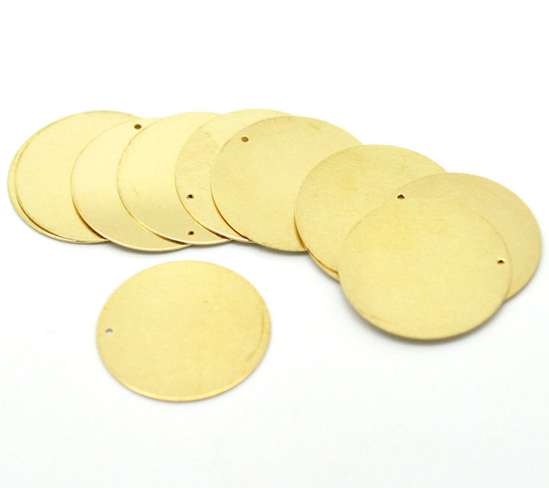 10 Brass Sheet Metal Stamping Blanks, Round CIRCLE DISC shape with hole, 16mm (5/8")  24 gauge msb0252