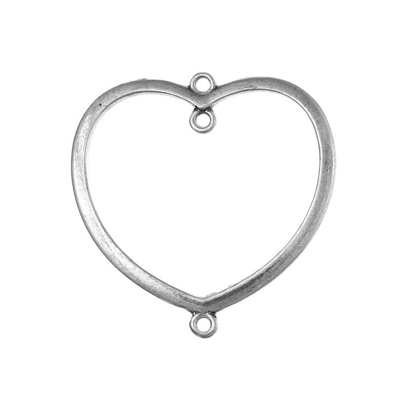 4 Antiqued Silver Tone Open HEART CONNECTORS Charm Pendants chs0120