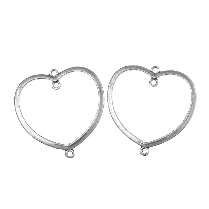 4 Antiqued Silver Tone Open HEART CONNECTORS Charm Pendants chs0120