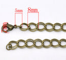 One Dozen (12) Antique Bronze Curb Link Double Loop Chain Bracelets 20cm (7-7/8") FCH0011