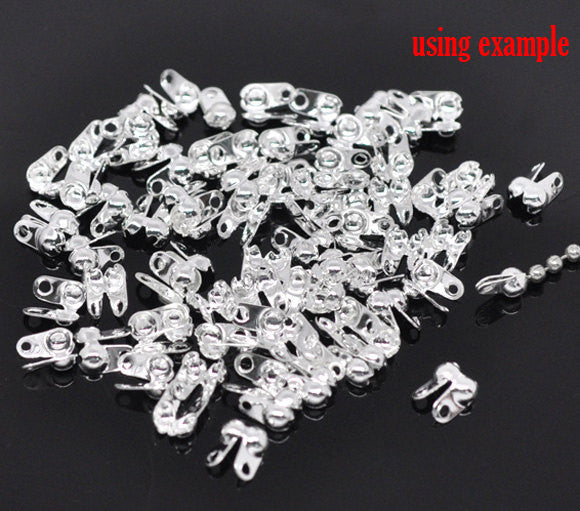 50 Bright Silver Plated Metal Ball Chain Clamshell End Connectors for 2.4mm ball chain  fin0012