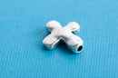 10 Silver Sideways Cross Beads, hammered textured metal 13mm x 11mm chs0149