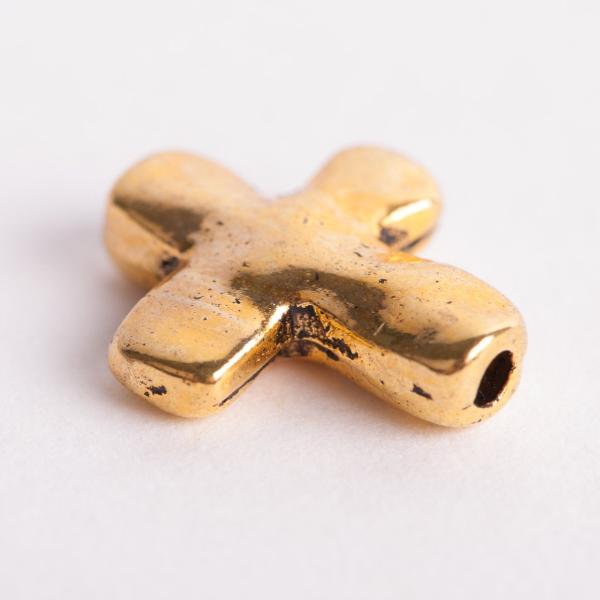 10 Gold Tone Metal Sideways Cross Beads, hammered textured metal . 13mm x 11mm chg0005