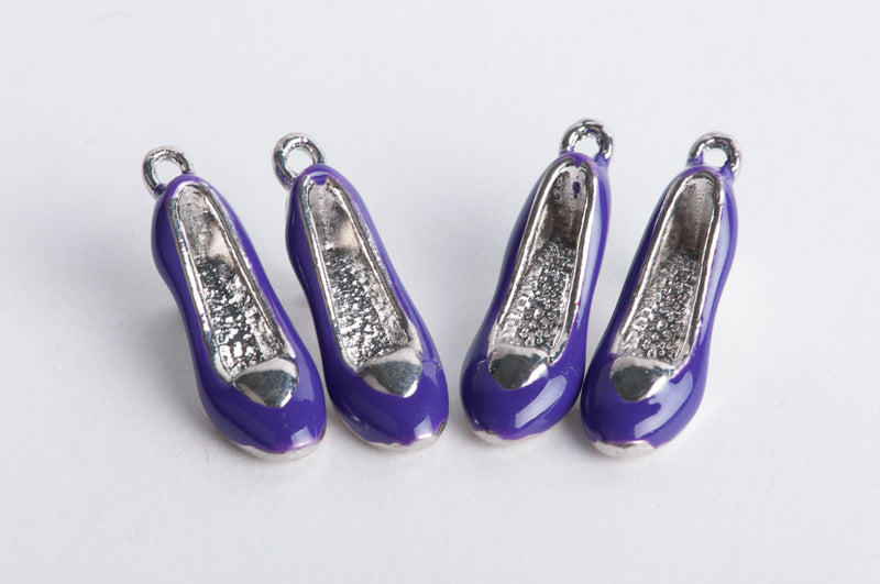 4 Silver and Purple Enamel HIGH HEELS Shoe Charm Pendants che0114