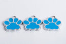 4 Metal Enamel MEDIUM BLUE Paw Print School Mascot Charm Pendants. Bear, Tiger, Panther, Cougar. che0118
