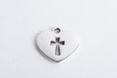 8 Silver Tone Metal CROSS in HEART Charm Pendants chs0156